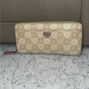 Coach Vintage Beige Multi Heart Logo Long Zip Around Phone Wallet AUTHENTIC